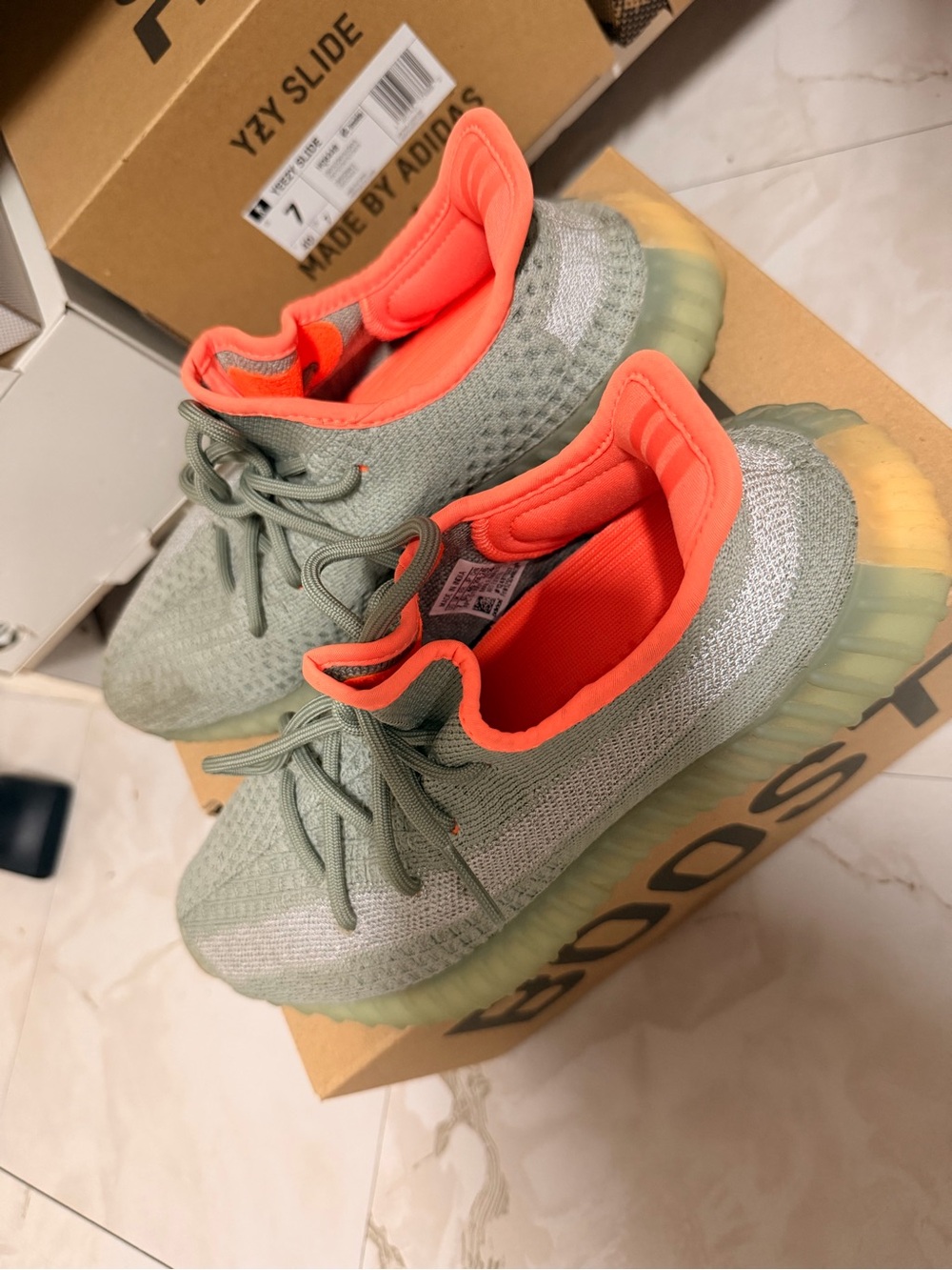 adidas Yeezy Boost 350 V2 Desert Sage 7 Sneakers with Orange Inner Lining